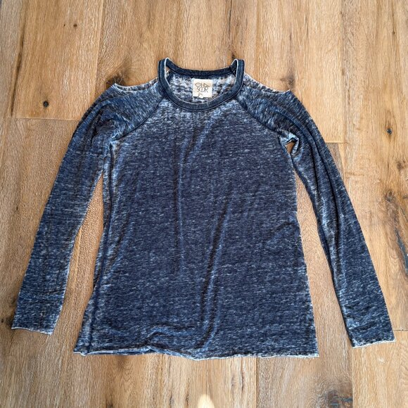 Chaser Cold Shoulder Burnout Long Sleeve Oversize Tee Sz S - Picture 1 of 4